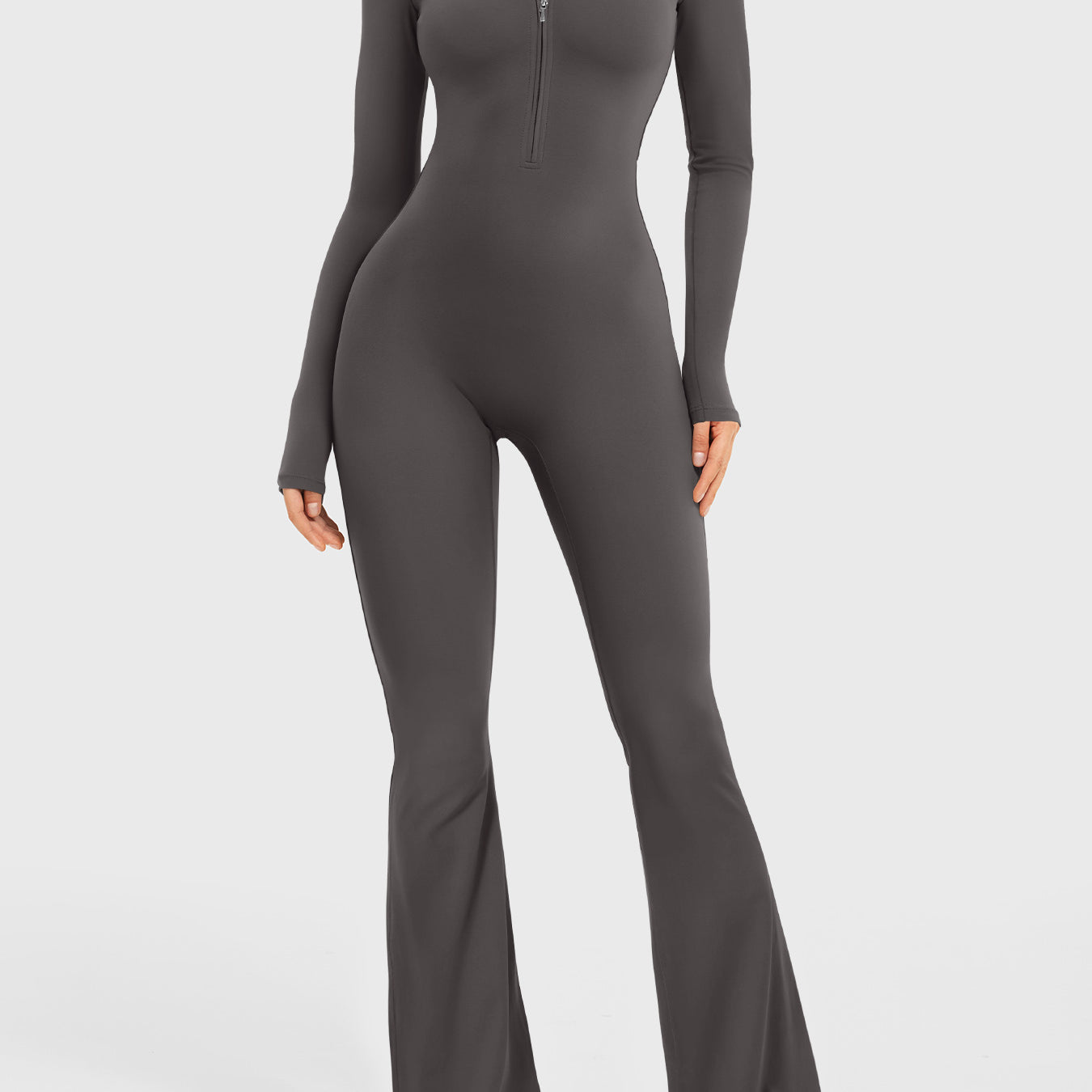 Yeoreo Belle Long Sleeve Zipper Flared Jumpsuit