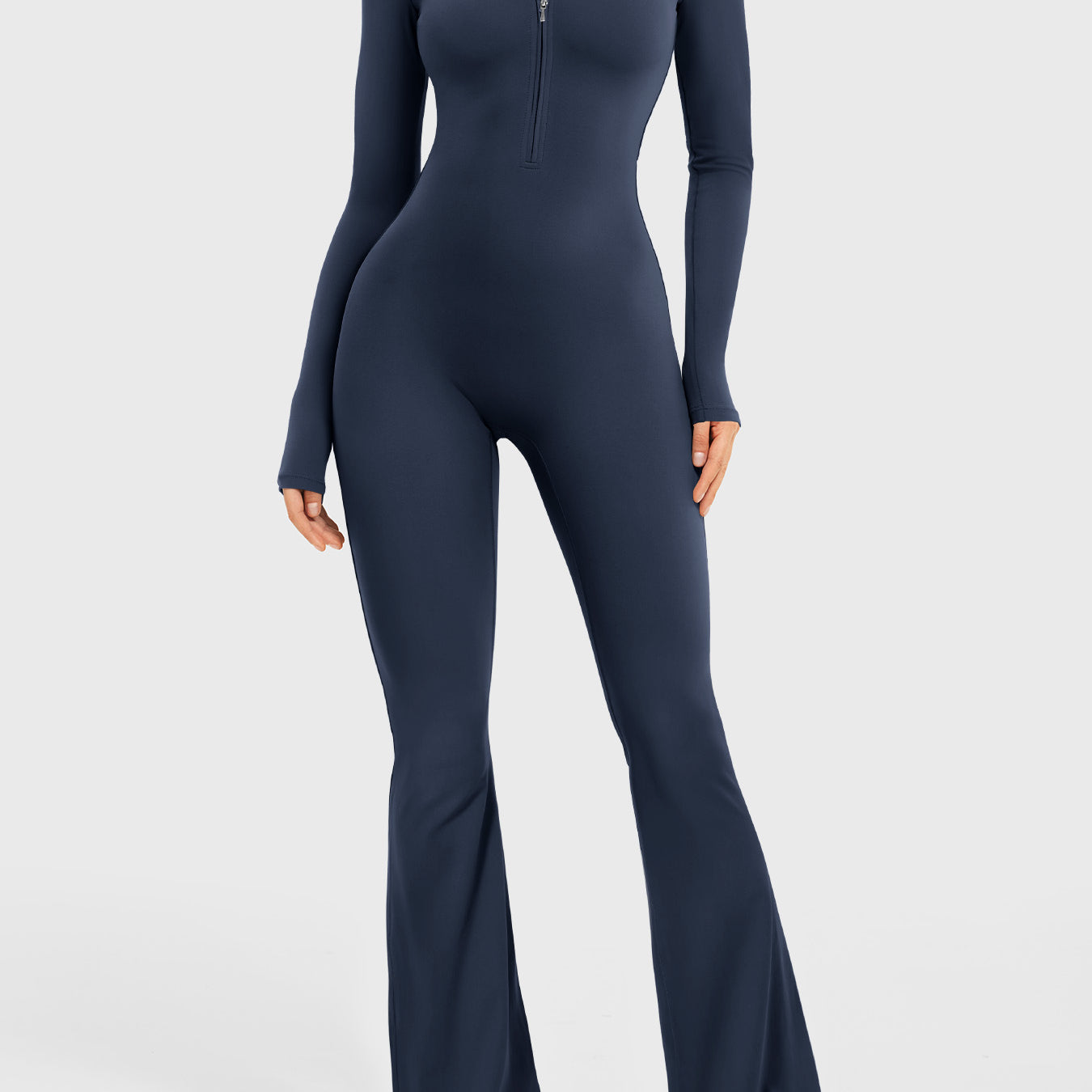 Yeoreo Belle Long Sleeve Zipper Flared Jumpsuit