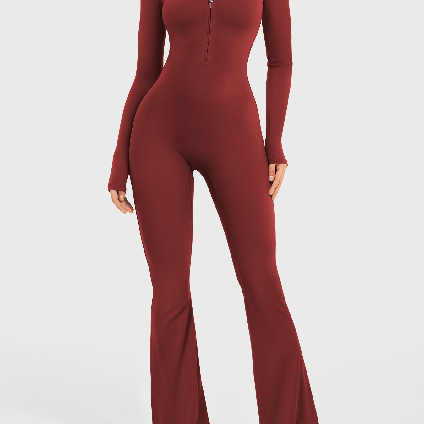 Yeoreo Belle Long Sleeve Zipper Flared Jumpsuit