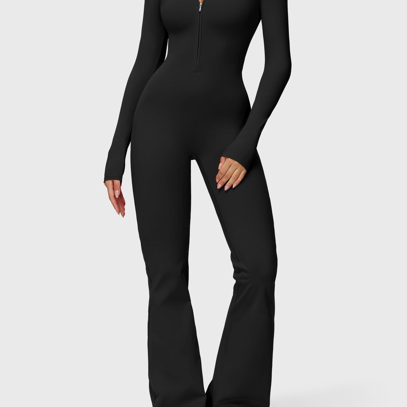 Yeoreo Belle Long Sleeve Zipper Flared Jumpsuit