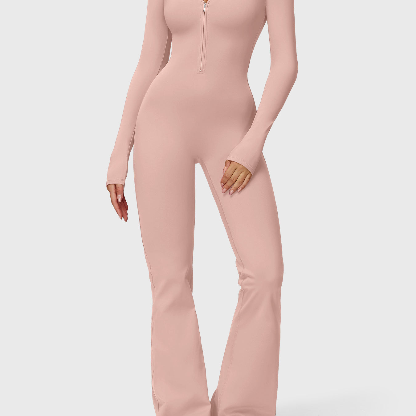 Yeoreo Belle Long Sleeve Zipper Flared Jumpsuit