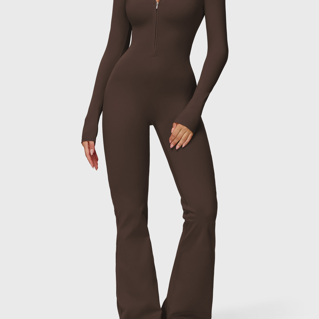 Yeoreo Belle Long Sleeve Zipper Flared Jumpsuit