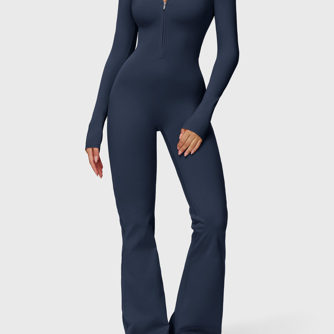 Yeoreo Belle Long Sleeve Zipper Flared Jumpsuit