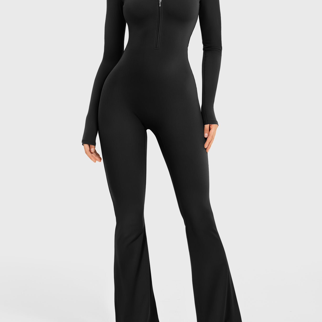 Yeoreo Belle Long Sleeve Zipper Flared Jumpsuit