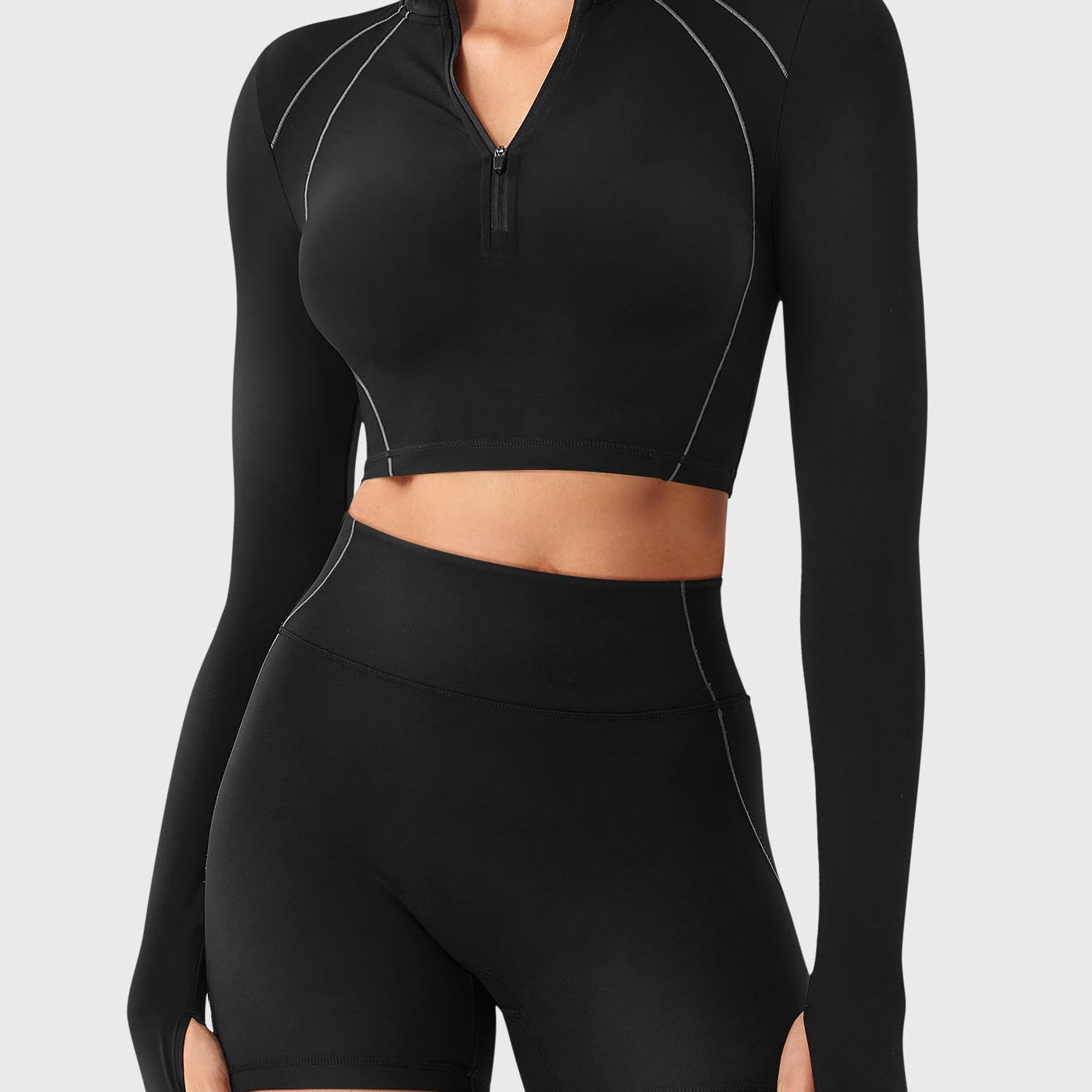 Yeoreo Clementine Half Zip Crop Top Shorts Sets