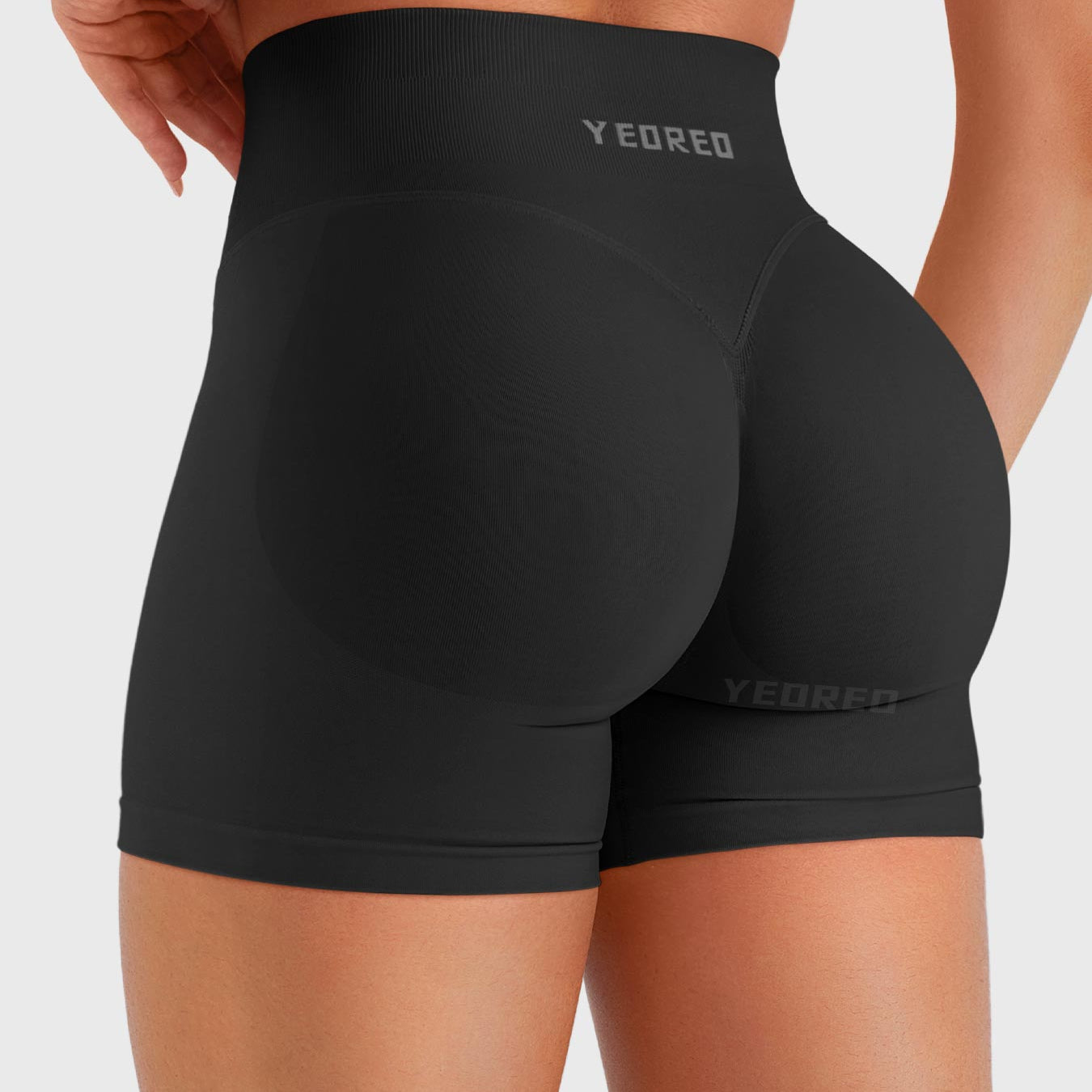 Black Baderiy 4.5" seamless shorts back angle, sculpted glute contour for natural butt lift