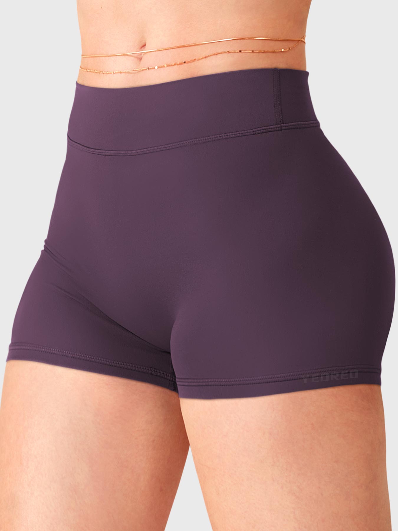 Black Berry Yeoreo Zahida low rise shorts angled front view, double-layer waistband with smooth no front seam
