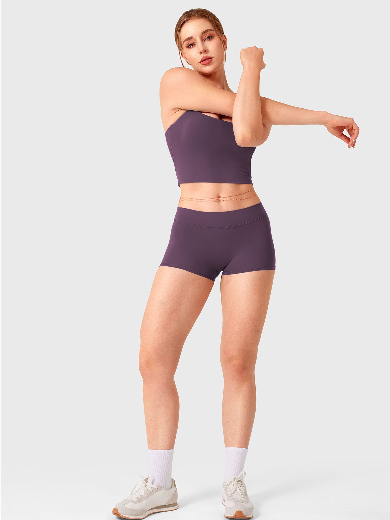 Black Berry Yeoreo Zahida low rise shorts full length view styled with matching sports top