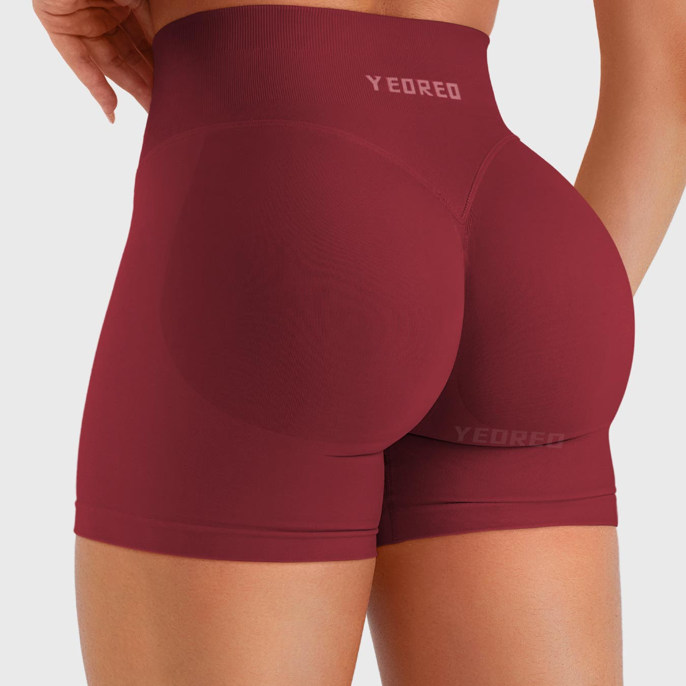 Scarlett Red Baderiy 4.5" seamless shorts back view, subtle glute contour with natural butt lift design