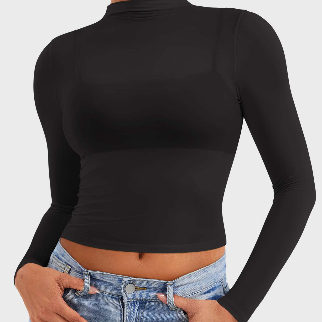 Yeoreo Jamy Mock Neck Sheer Top