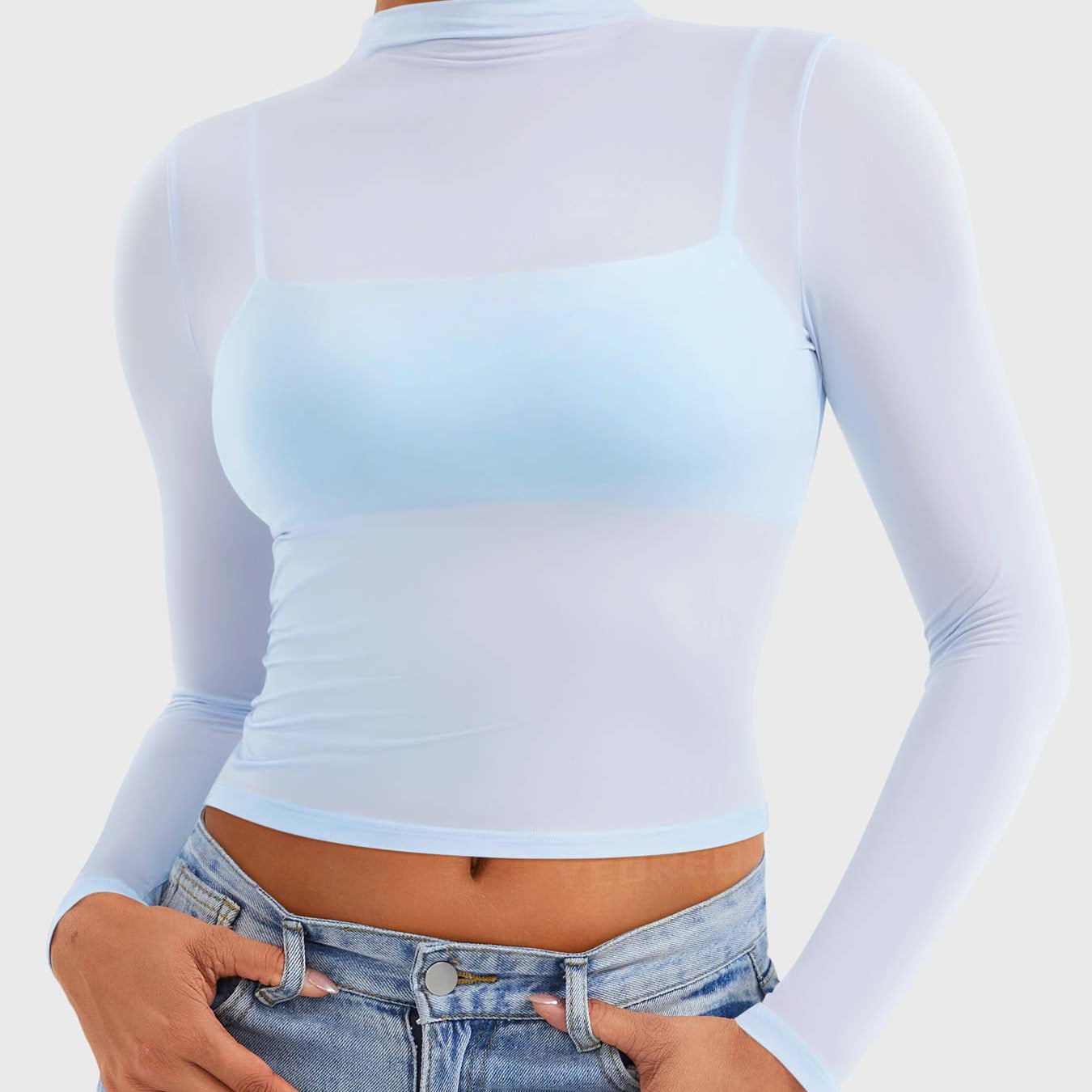 Yeoreo Jamy Mock Neck Sheer Top