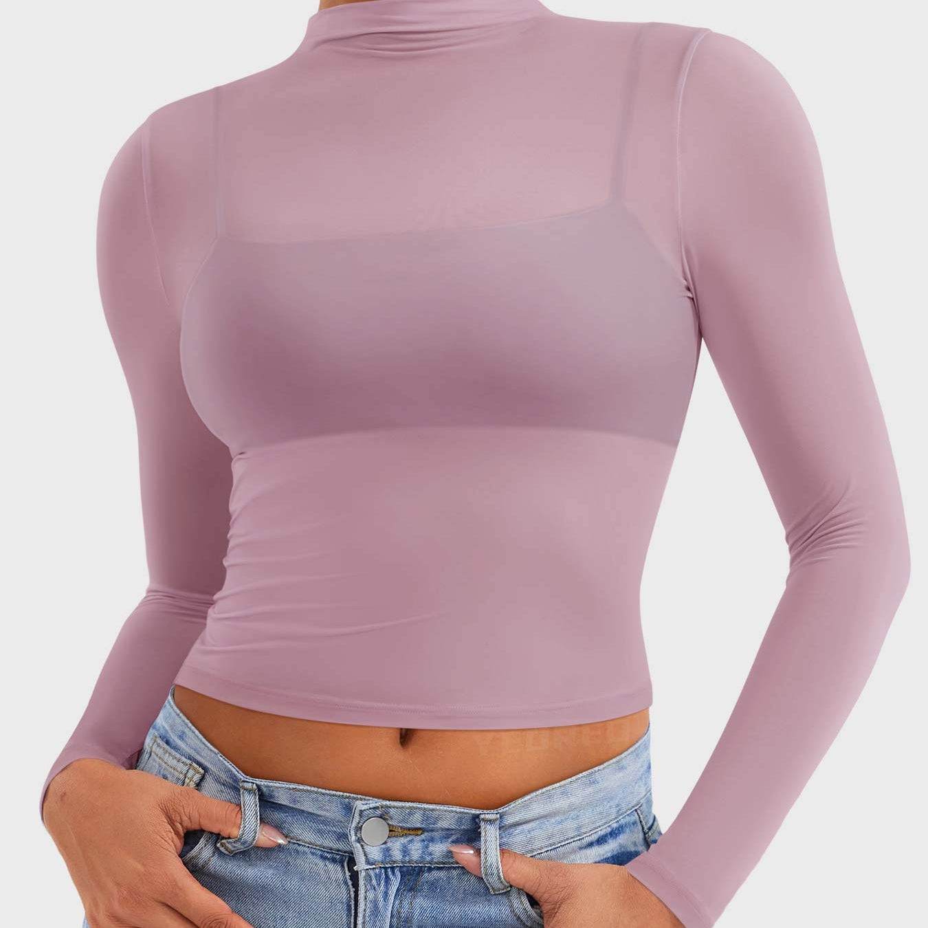 Yeoreo Jamy Mock Neck Sheer Top