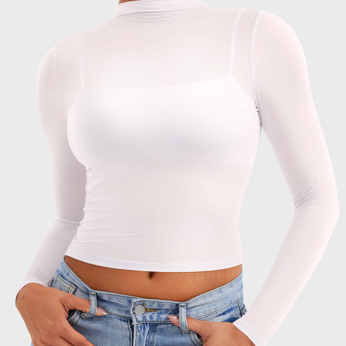 Yeoreo Jamy Mock Neck Sheer Top