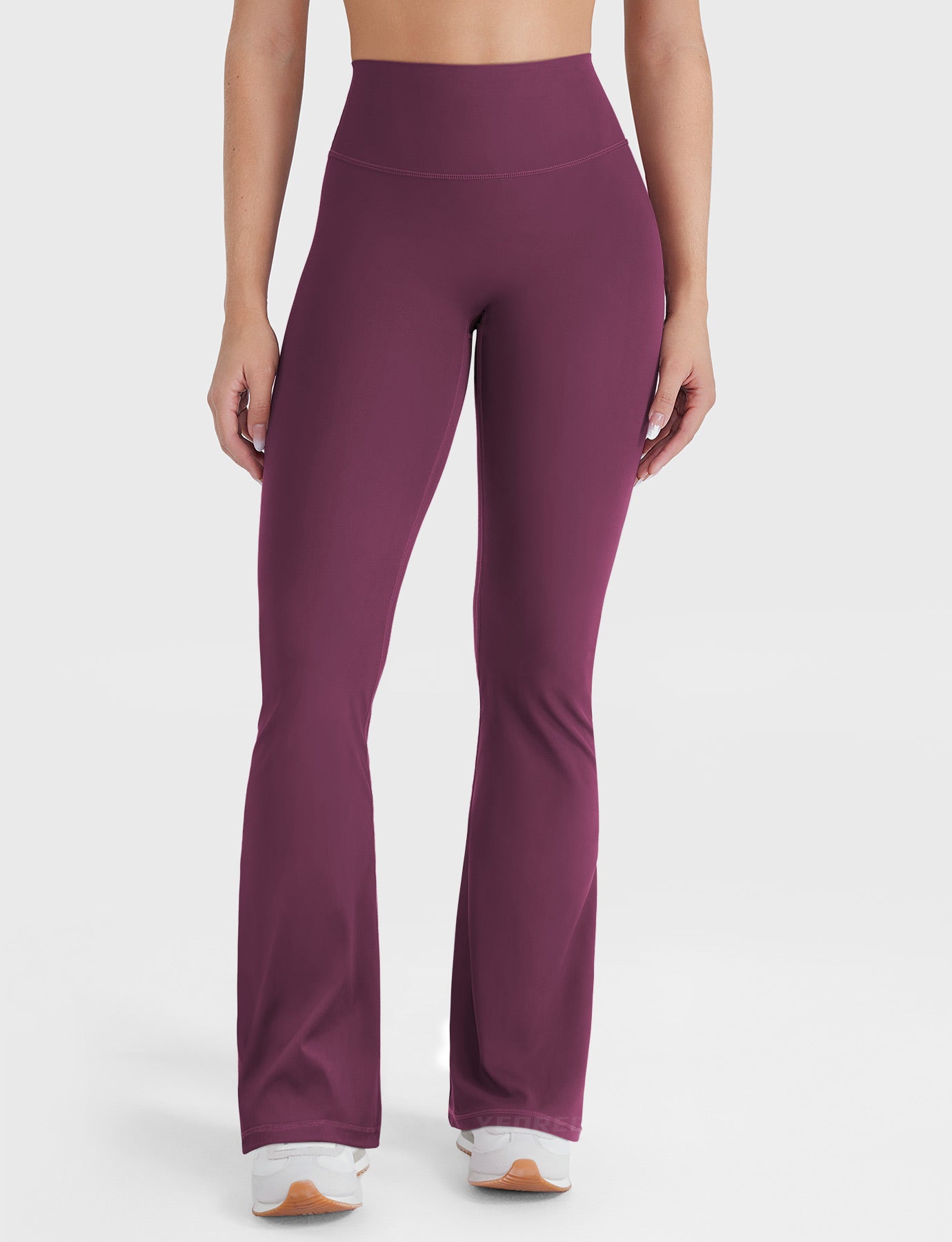 Deep Cherry Red high-waist no-front-seam leggings, front view