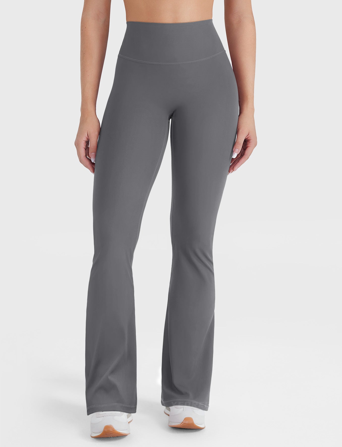 Lara Smoke high-waist no-front-seam bootcut leggings, front view