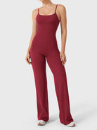 Dagyane Straight Leg Jumpsuit in anchor red, front standing view, square neckline, seamless front design, straight leg fit
