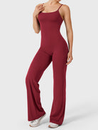 Dagyane Straight Leg Jumpsuit in anchor red, angled front pose, smooth abdominal area, streamlined silhouette, straight leg cut
