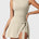 Front view of Yeoreo Renee Sleeveless Tennis Dress in Light Khaki – boat neckline, tie waist design