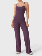 Dagyane Straight Leg Jumpsuit in black berry, front view standing, square neckline, seamless front, straight leg silhouette