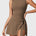 Front view of Yeoreo Renee Sleeveless Tennis Dress in Brown – boat neckline, tie waist design