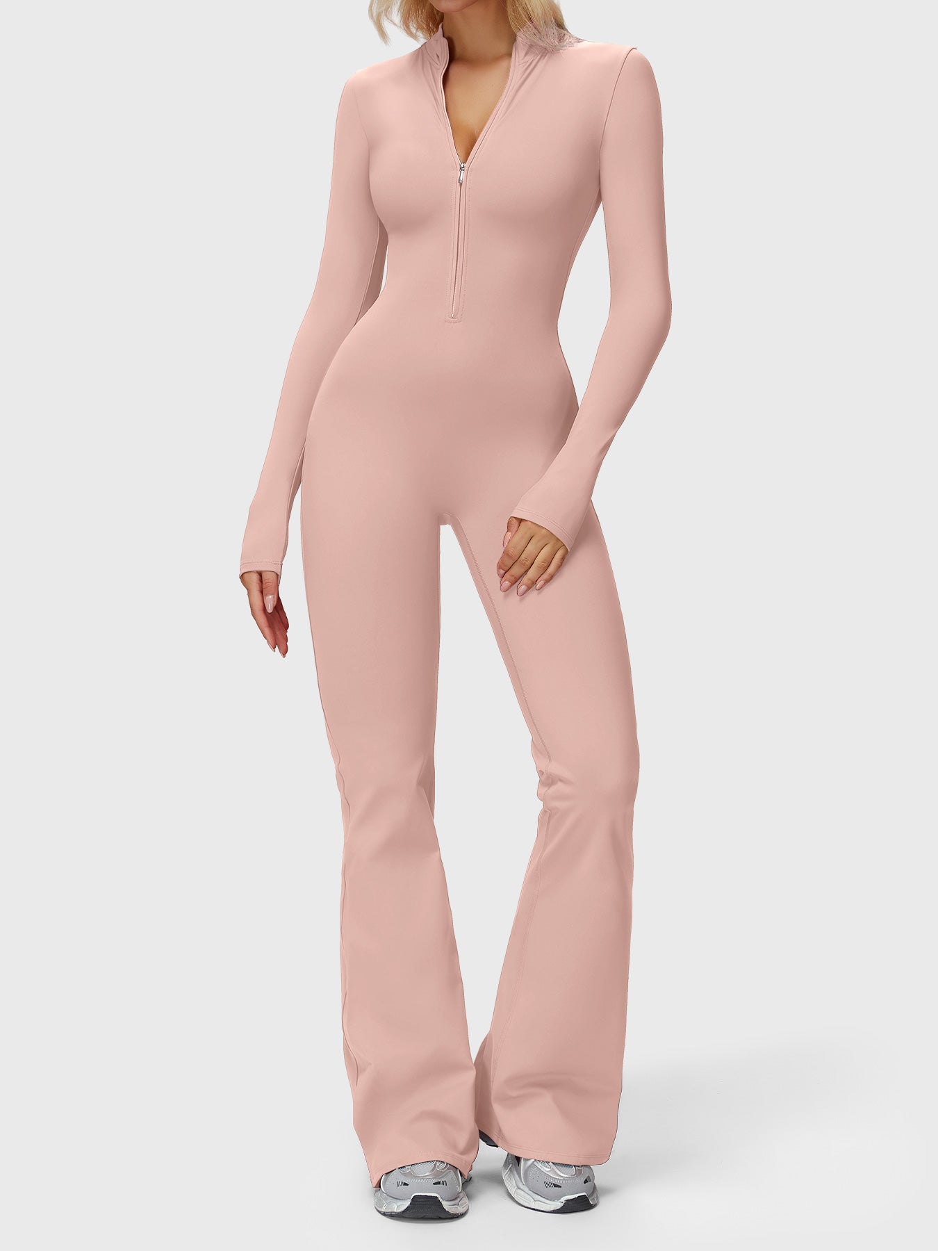 Yeoreo Belle Long Sleeve Zipper Flared Jumpsuit