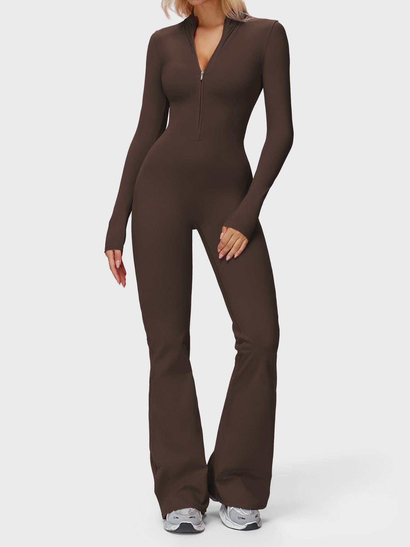 Yeoreo Belle Long Sleeve Zipper Flared Jumpsuit