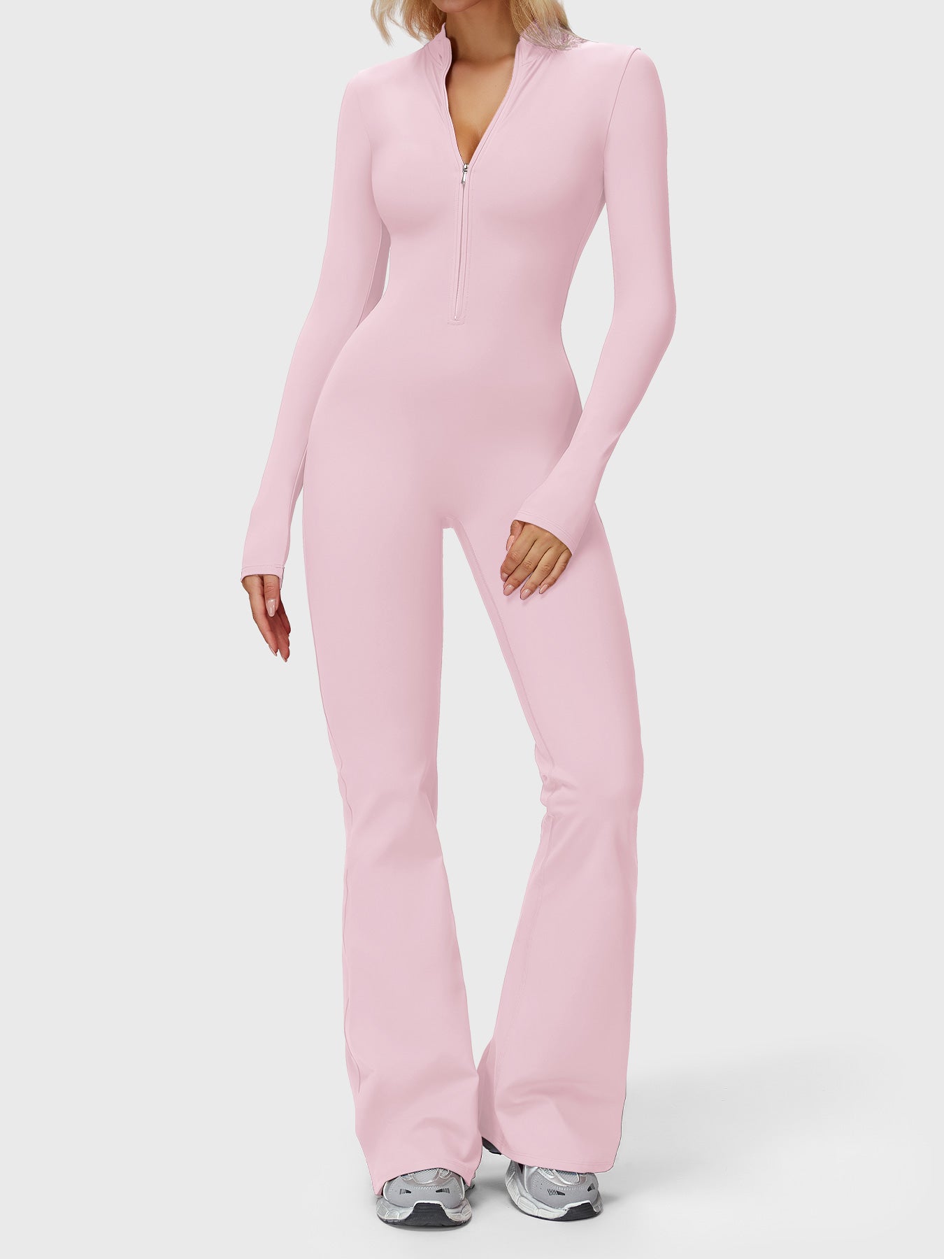 Yeoreo Belle Long Sleeve Zipper Flared Jumpsuit