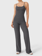 Dagyane Straight Leg Jumpsuit in dark grey, front standing view, square neckline, seamless front, straight leg design