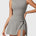 Front view of Yeoreo Renee Sleeveless Tennis Dress in Grey – boat neckline, tie waist design