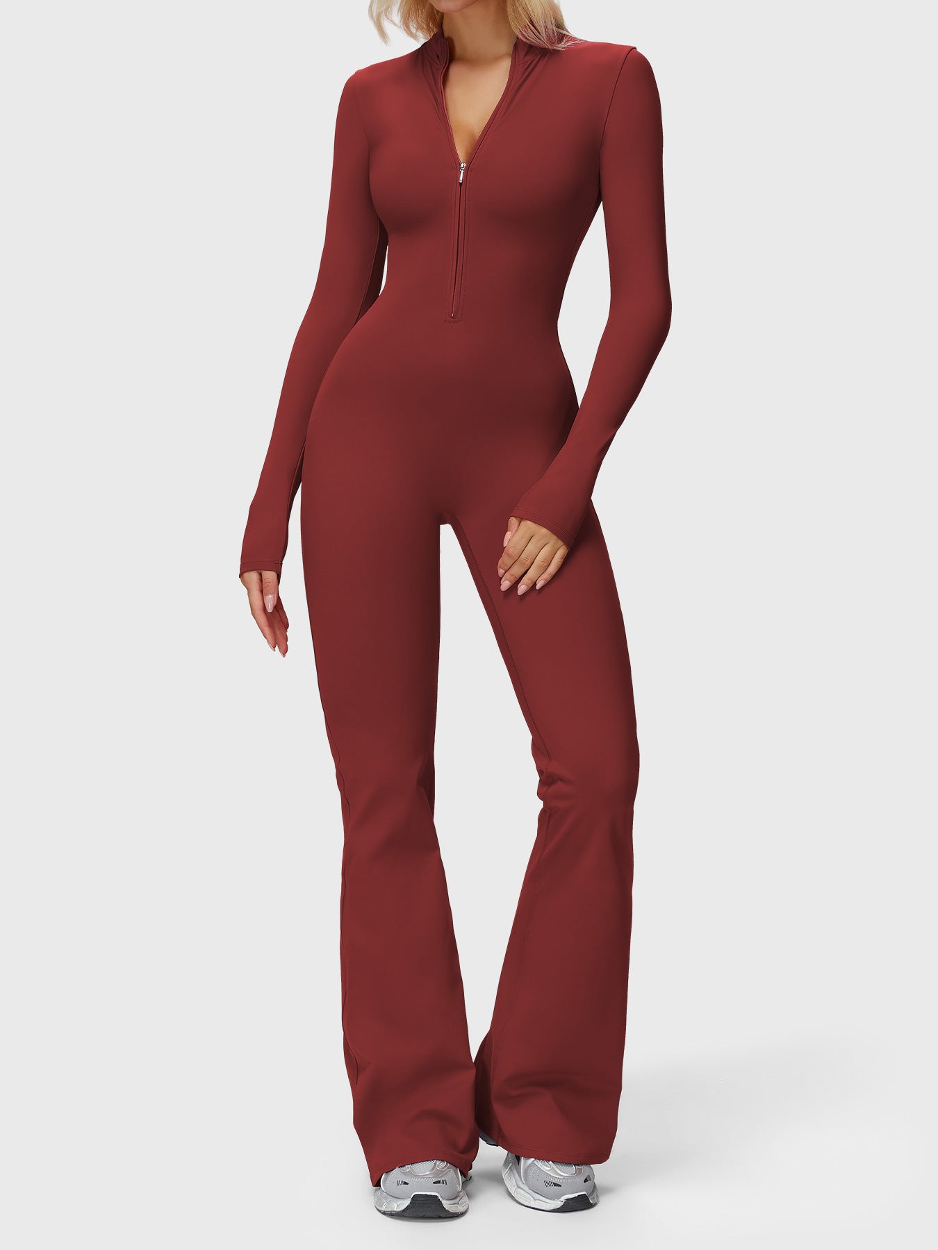 Yeoreo Belle Long Sleeve Zipper Flared Jumpsuit