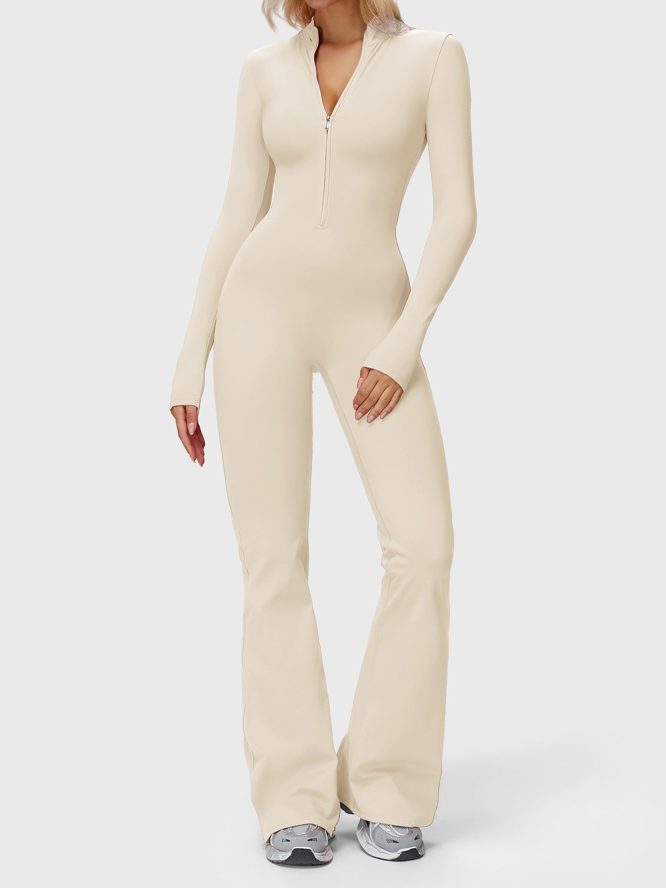 Yeoreo Belle Long Sleeve Zipper Flared Jumpsuit