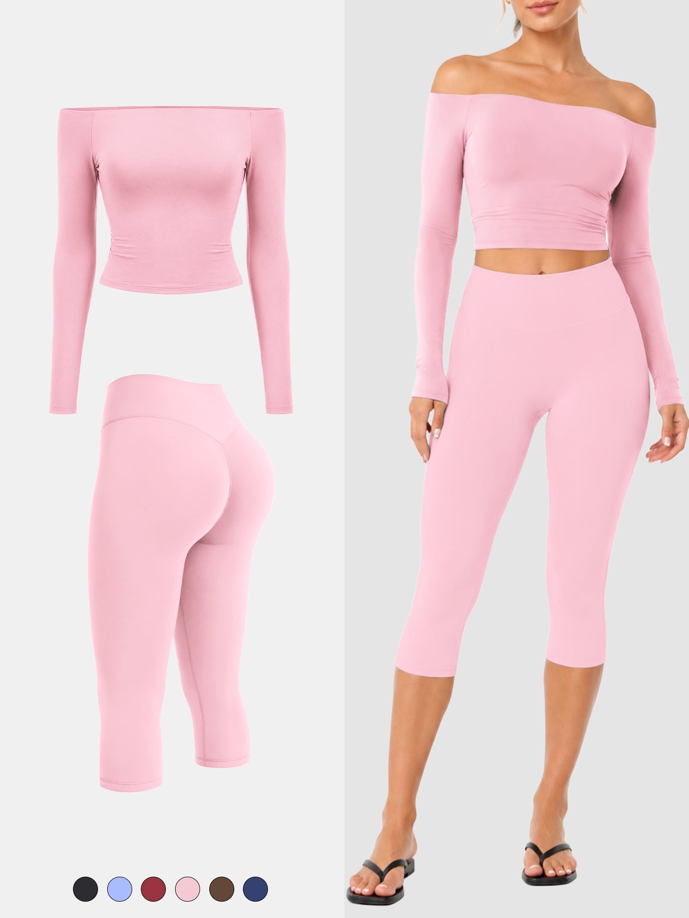 Yeoreo Ease Y2K Off-Shoulder Capri Leggings Set