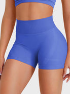 Electric Blue Baderiy 4.5" seamless shorts front view, high-waisted waistband with smooth tummy control