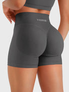Dark Grey Baderiy 4.5" seamless shorts back angle, natural glute contour with subtle lifting effect