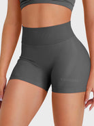 Dark Grey Baderiy 4.5" seamless shorts front angle, high-rise waistband with no front seam for clean fit