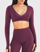 Black Cherry Arleney V-Neck Long Sleeve Top front standing view