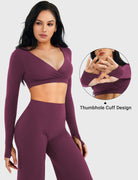 Black Cherry Arleney V-Neck Long Sleeve Top thumbhole sleeve detail
