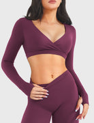 Black Cherry Arleney V-Neck Long Sleeve Top front pose view