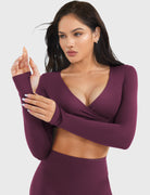 Black Cherry Arleney V-Neck Long Sleeve Top v-neck and thumbhole detail