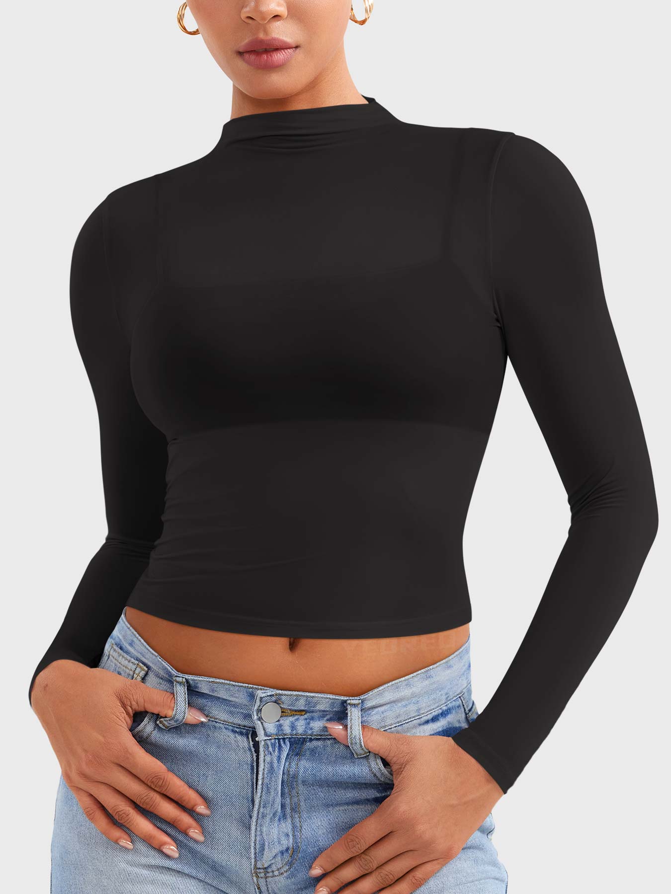 Yeoreo Jamy Mock Neck Sheer Top