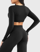 Black Arleney V-Neck Long Sleeve Top angled front side view