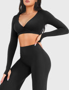 Black Arleney V-Neck Long Sleeve Top angled side pose