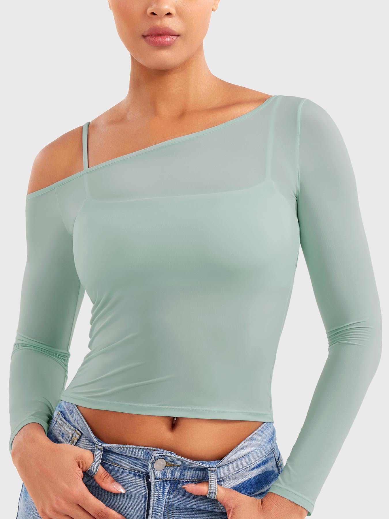 Yeoreo Fairen One Shoulder Sheer Top