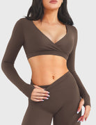 Coffee Arleney V-Neck Long Sleeve Top front pose view