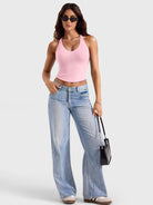 Light Pink Yeoreo Kagina active tank full body view, everyday activewear styling with a sculpting fit