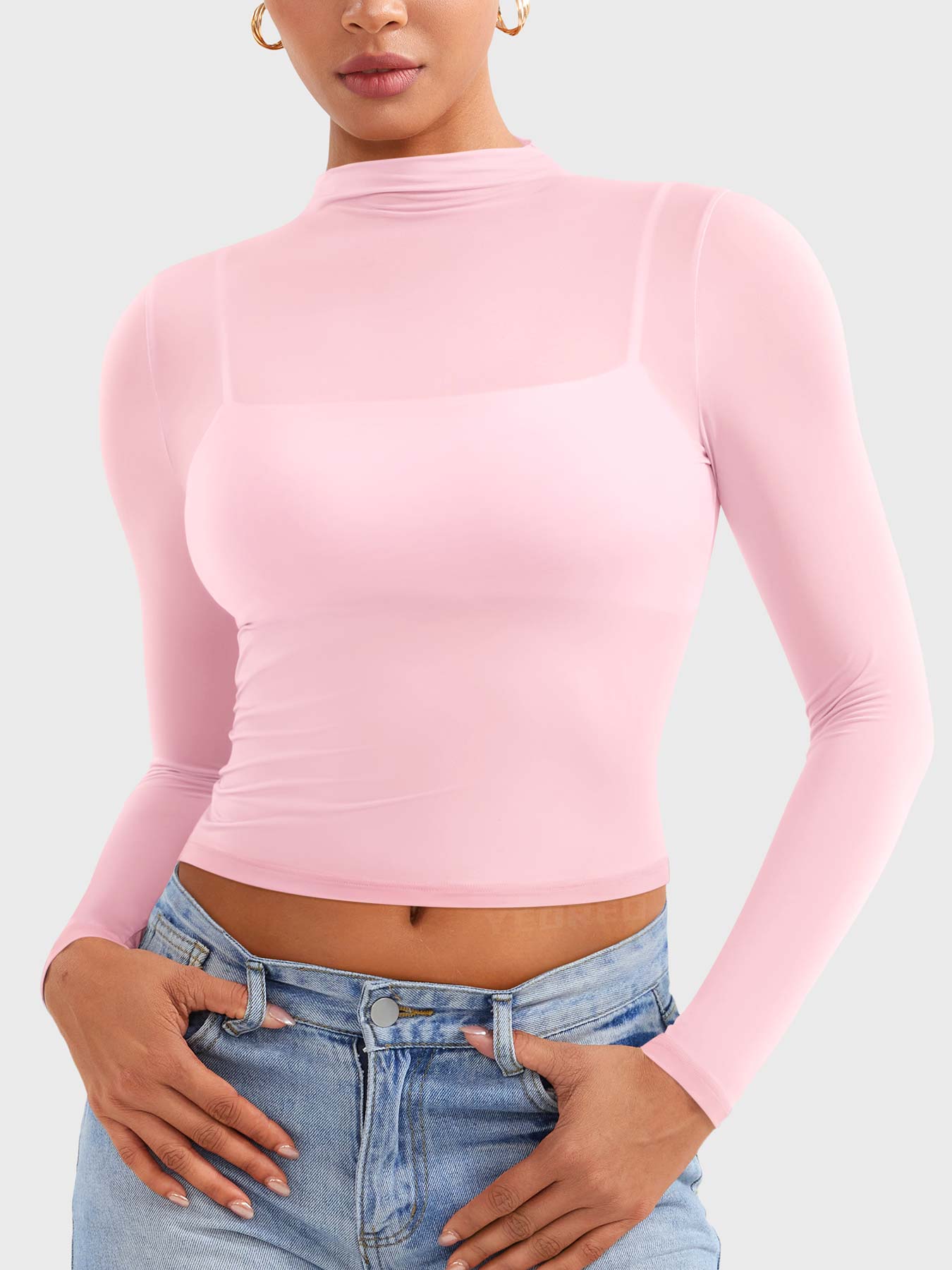 Yeoreo Jamy Mock Neck Sheer Top