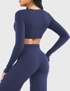 Navy Arleney V-Neck Long Sleeve Top angled front side view