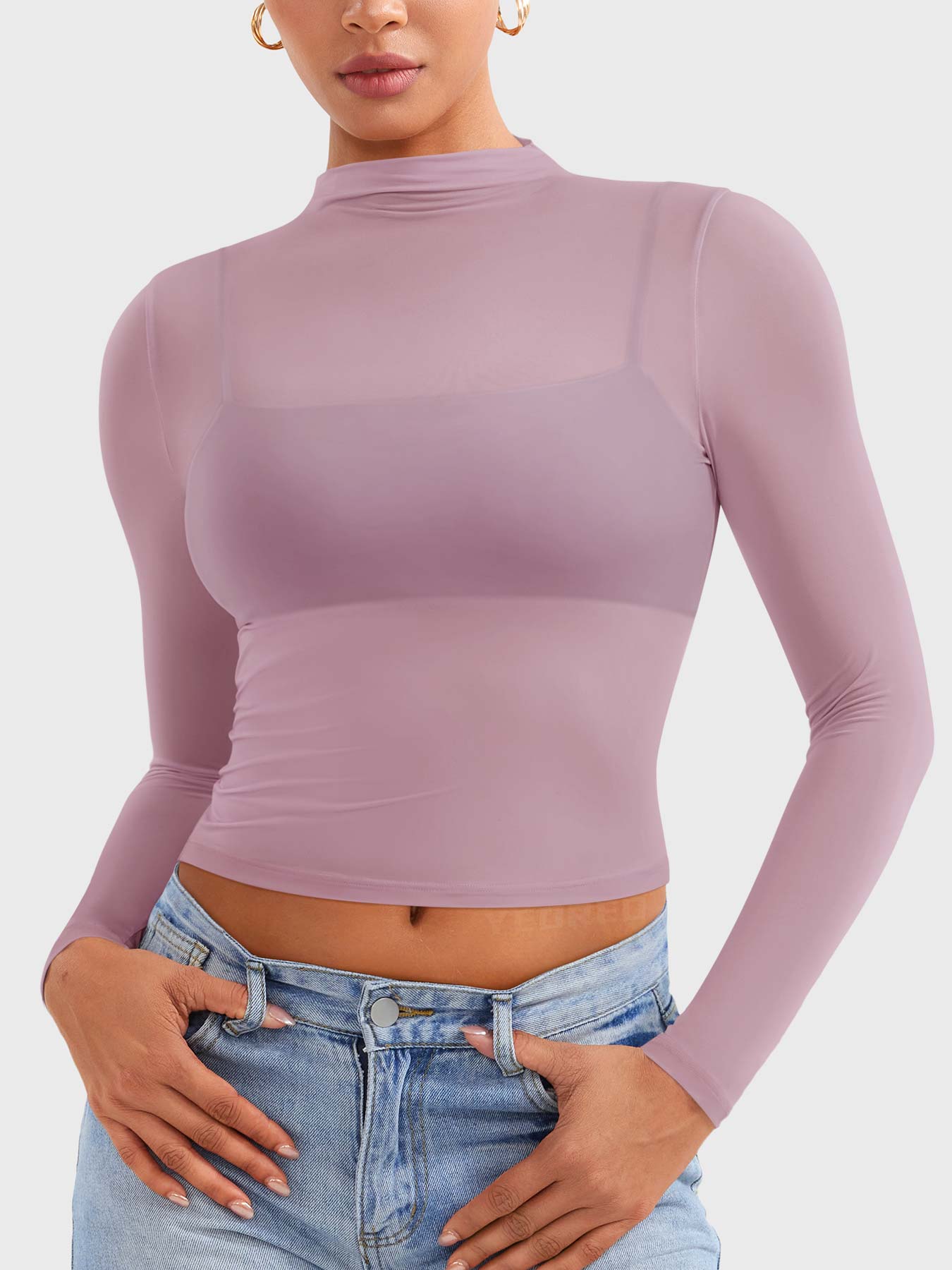 Yeoreo Jamy Mock Neck Sheer Top