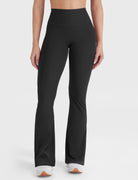 Black high-waist no-front-seam bootcut leggings, front view