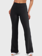 Black high waisted straight leg leggings with pockets, no front seam design for smooth fit